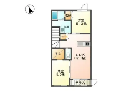 グレイス・ワンB(2LDK/2階)の間取り写真