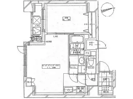 リベルテ上野(1LDK/10階)の間取り写真