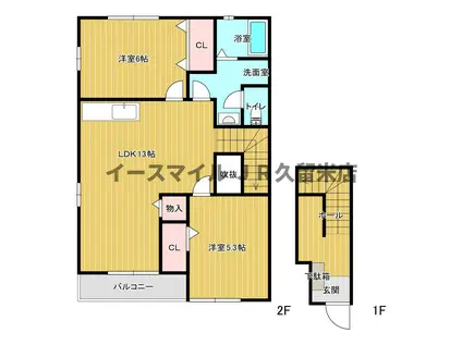 ラ・ポールメゾン北野(2LDK/2階)の間取り写真