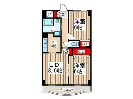 リレント谷塚(2LDK/6階)の間取り写真