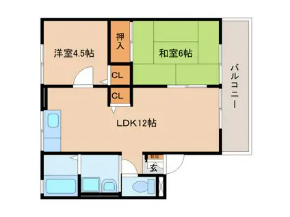 ピュアII B(2LDK/1階)の間取り写真