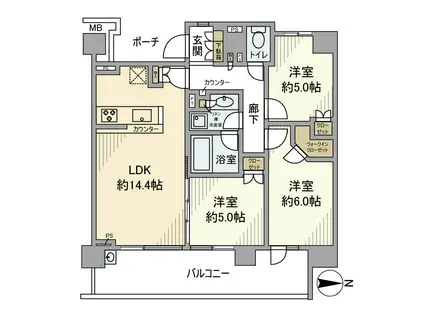 シティハウス横濱片倉町ステーションコート(3LDK/2階)の間取り写真