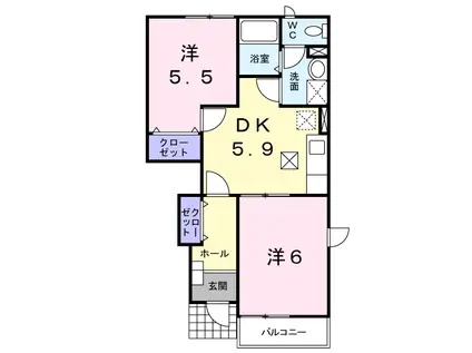 ソレイユI(2DK/1階)の間取り写真