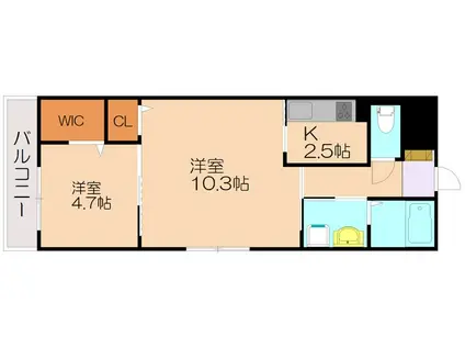 ワンズビル空港東II(2K/2階)の間取り写真