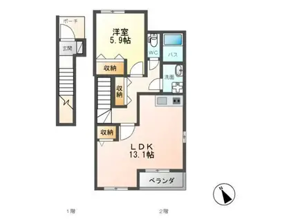 プランドールMIA(1LDK/2階)の間取り写真