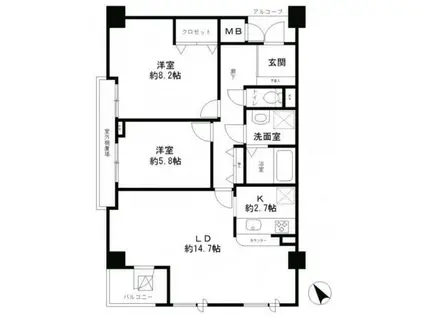 レイディア六本木檜町公園(2LDK/4階)の間取り写真