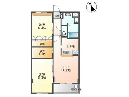 フレアマンションII(2LDK/1階)の間取り写真
