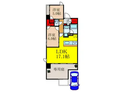 ユニハイムエクシア池田城南(2LDK/1階)の間取り写真