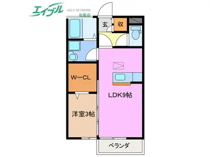 プランドールI B(1LDK/2階)の間取り写真