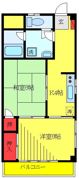 陶石ハウス(2K/2階)の間取り写真