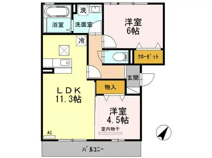 オッツ多治米(2LDK/2階)の間取り写真