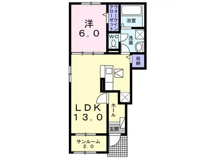 サンヴァリー21C棟(1LDK/1階)の間取り写真