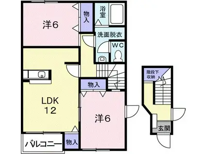 アメニティハウスアサヒB(2LDK/2階)の間取り写真