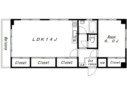 レインボー松原(1LDK/4階)の間取り写真