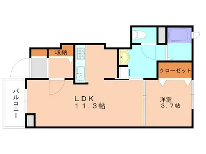 レゾネイト 原(1LDK/1階)の間取り写真