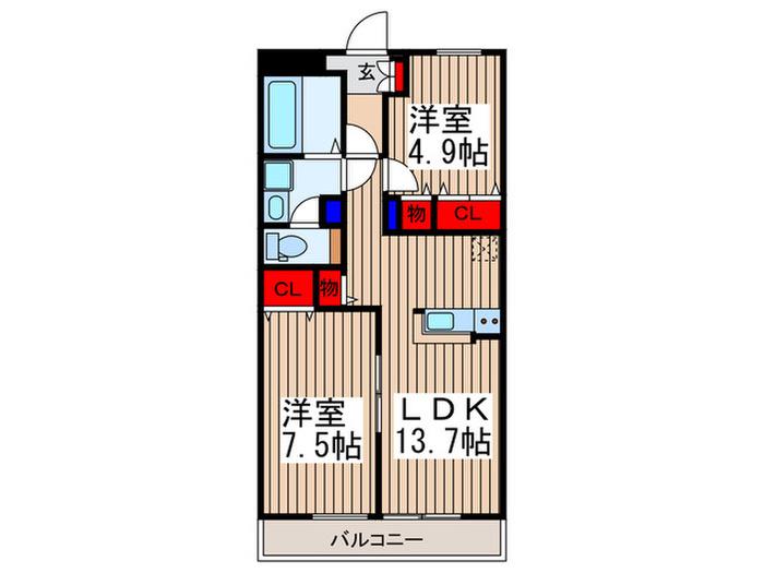 ウエスト SING(2LDK/3階)の間取り写真