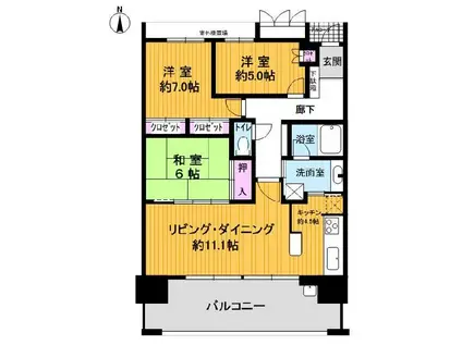 ヒルズ甲風園(3LDK/4階)の間取り写真