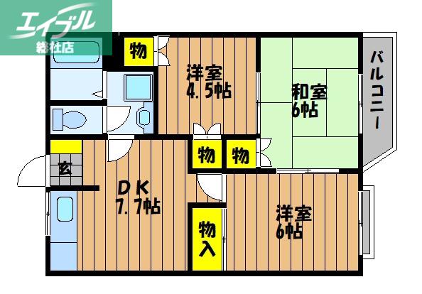 ひらきガーデンハイツII(3DK/2階)の間取り写真