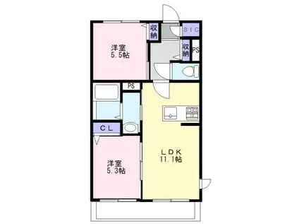 シャーメゾン清華(2LDK/1階)の間取り写真
