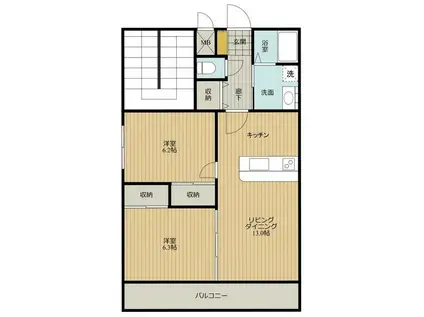 コニーリョ西出雲(2LDK/3階)の間取り写真