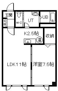 クライス(1LDK/2階)の間取り写真