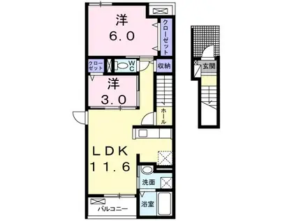 プラシード・ピアッツァ(2LDK/2階)の間取り写真