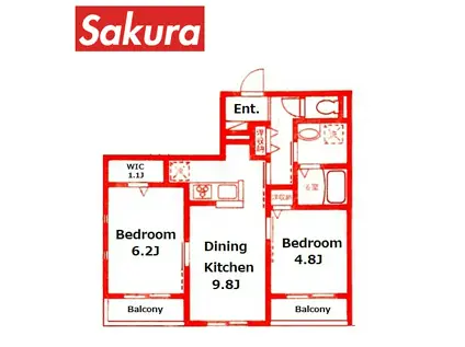 フラン・フォルトゥーナII(2DK/2階)の間取り写真