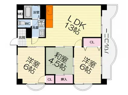 エクセレント友愛(3LDK/2階)の間取り写真