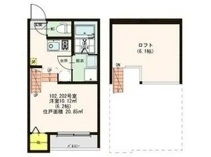 ハーモニーテラス香椎駅東III(1K/2階)の間取り写真
