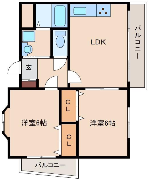 GRACE藤田(2LDK/2階)の間取り写真
