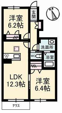 グランブーケB棟(2LDK/1階)の間取り写真