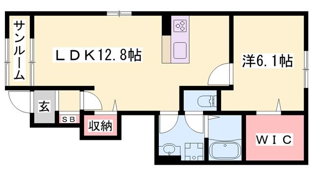 パイン ヌーボー 西脇I(1LDK/1階)の間取り写真