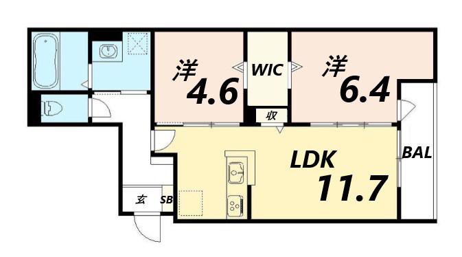 RIKO塚口(2LDK/1階)の間取り写真