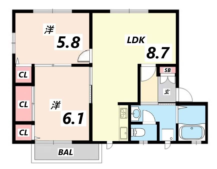 ラヴェール英賀保(2LDK/2階)の間取り写真