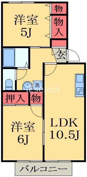 ホープシティB(2LDK/2階)の間取り写真
