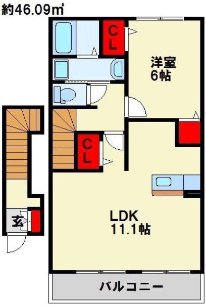 ラッフィナート(1LDK/2階)の間取り写真
