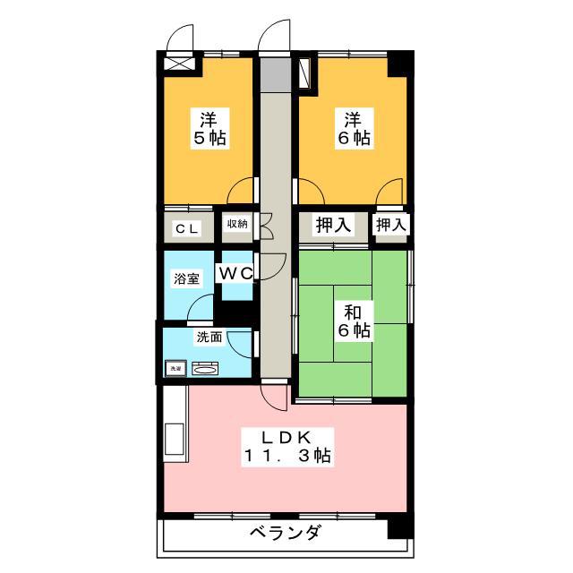 パルク長伏(3LDK/3階)の間取り写真