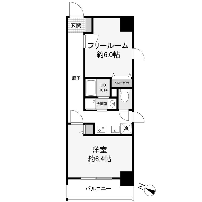 レジディア神戸三宮プレイス(1SK/2階)の間取り写真
