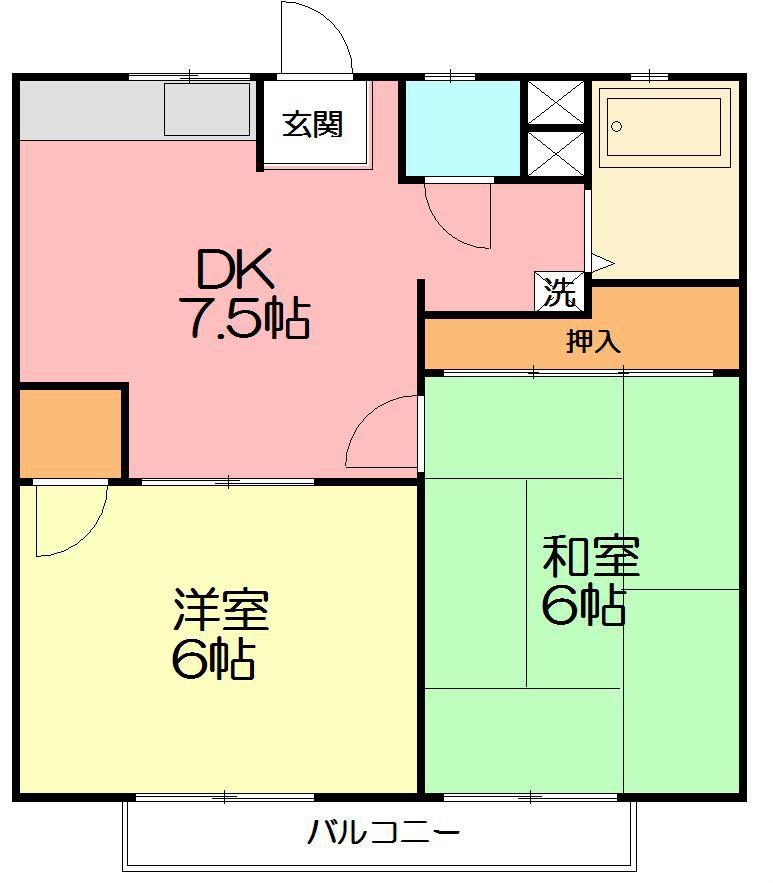 ハイツファミール(2DK/2階)の間取り写真