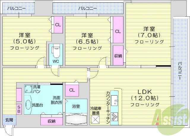 S-FORT榴岡公園(3LDK/12階)の間取り写真