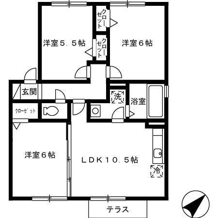 パストラル武雄A棟(3LDK/1階)の間取り写真