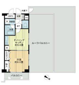 桜木町堂ノ下マンション(1DK/6階)の間取り写真