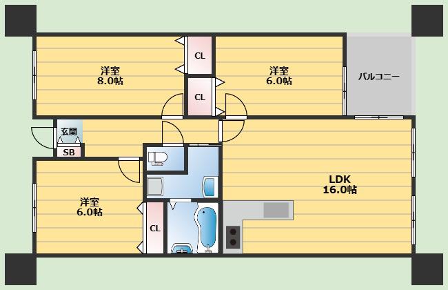 サンライズ緑丘(3LDK/1階)の間取り写真