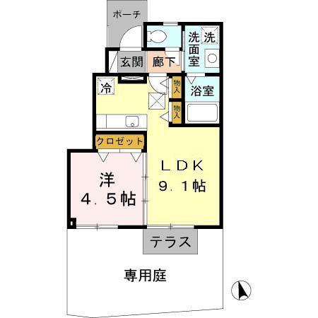 ラフィーネ林III(1LDK/1階)の間取り写真
