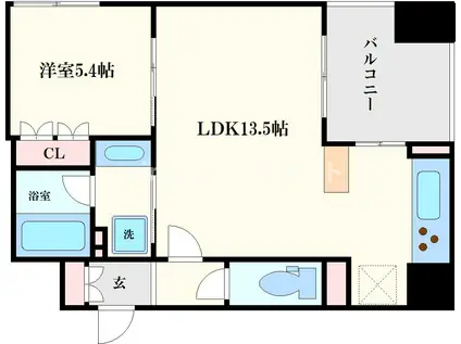 リーガル南久宝寺II(1LDK/6階)の間取り写真