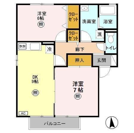 パルティールA(2DK/2階)の間取り写真