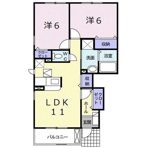 ロータス鳥生C(2LDK/1階)の間取り写真