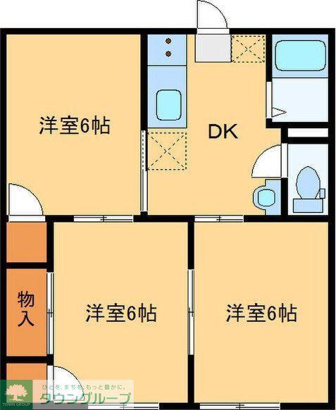 アップルハイツ(2DK/1階)の間取り写真