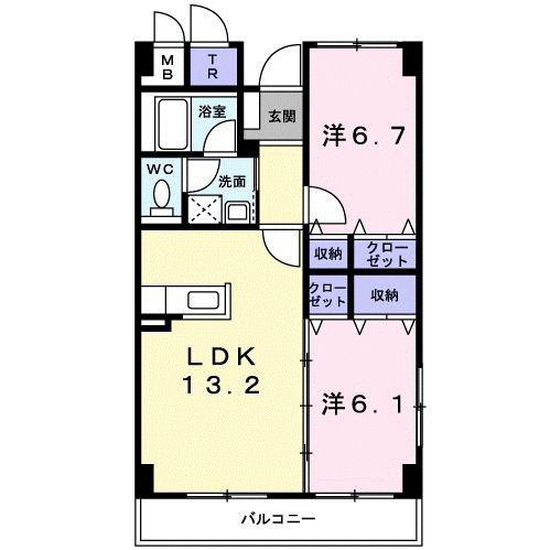 カルム日吉(2LDK/2階)の間取り写真