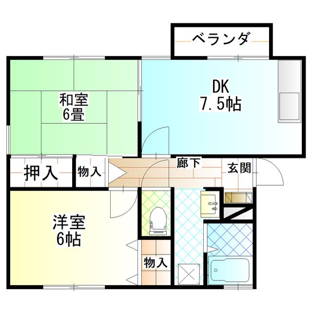 アトリオ壱番館(2DK/1階)の間取り写真